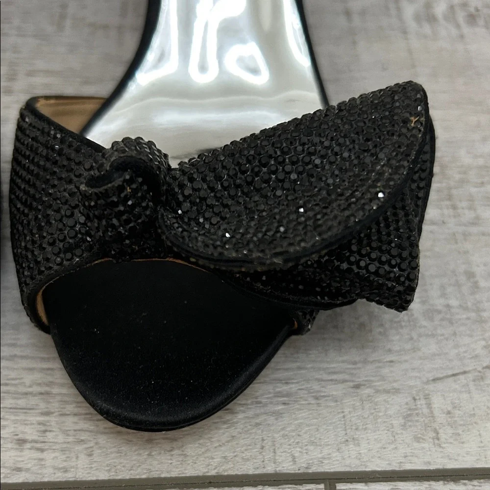 Badgley Mischka Black Sequin Bow Ankle Strap Heels